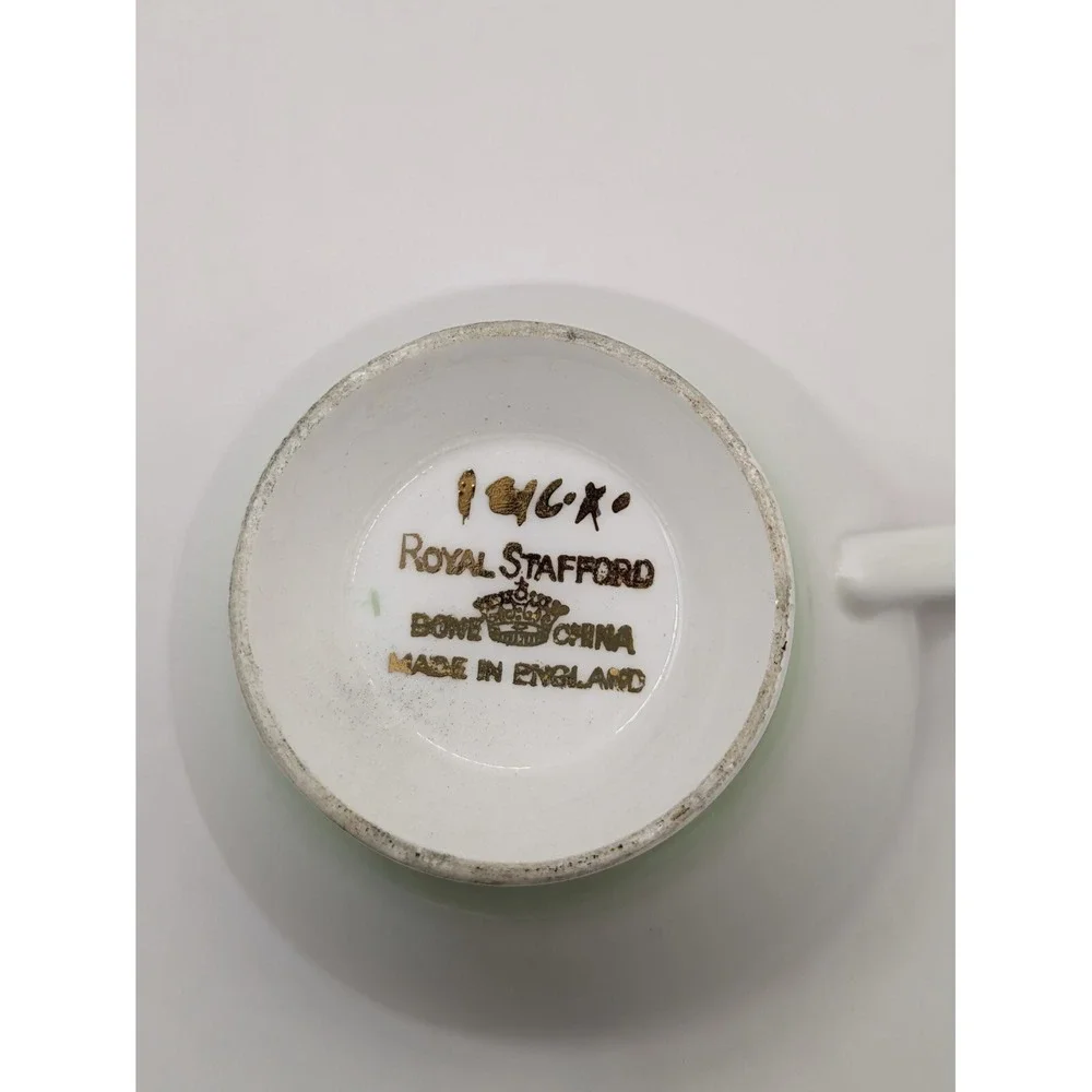 Royal Stafford England Tea‎ Cup And Saucer Mint Green White Floral Design